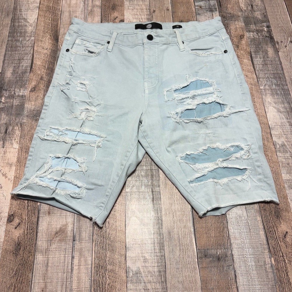Jordan Craig Denim Shorts Mens 38 Light Blue Distressed Rip Repair Grunge